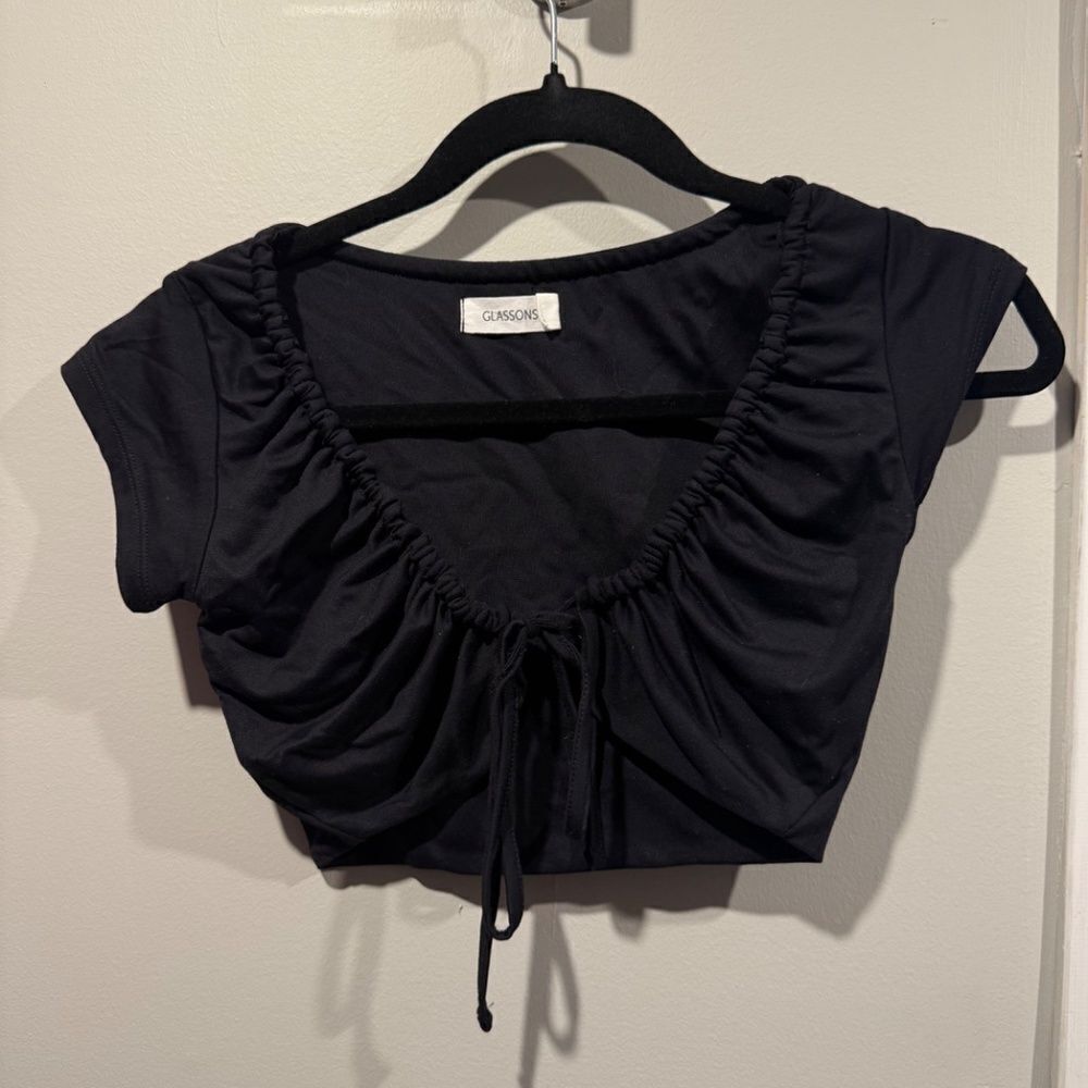 Glassons Supersoft Ruched Tie Front Crop Top - size XS